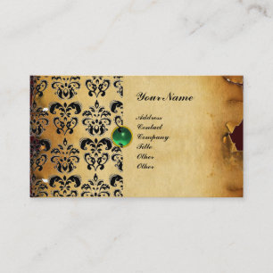 CLASSY DAMASK PARCHMENT MONOGRAM green emerald Business Card