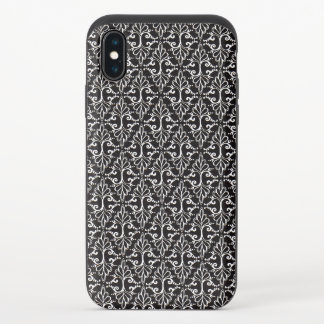 Classy Damask Pattern White Scrolls on Black iPhone X Slider Case