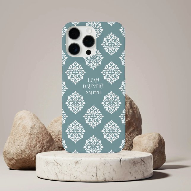 Classy Damask Regency Pewter Blue Iphone Case (Creator Uploaded)