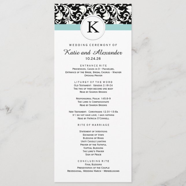 Classy Damask Wedding Program (Front)