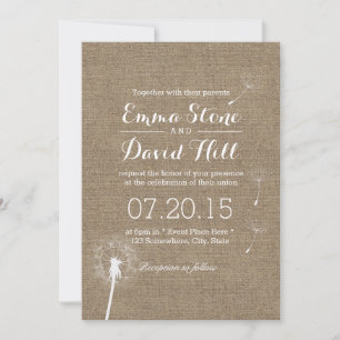 Classy Dandelion Blowing Burlap Wedding Invitation