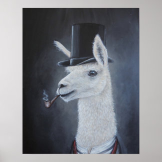 Classy dapper lama in top hat with pipe poster