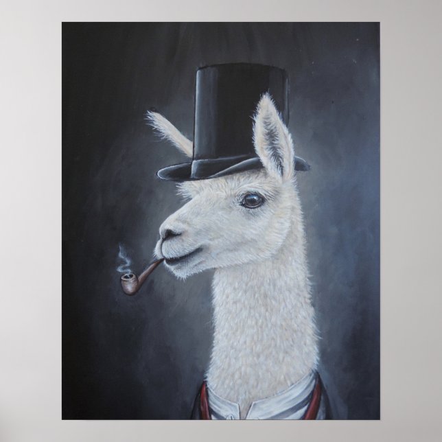 Classy dapper lama in top hat with pipe poster (Front)