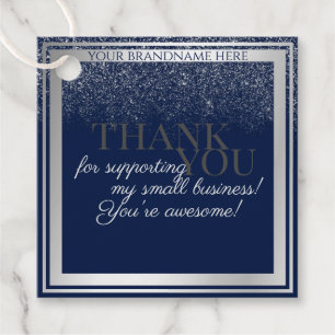 Classy Dark Blue and Silver Packaging Thank You Favor Tags
