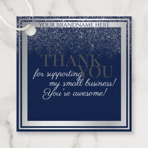 Classy Dark Blue and Silver Packaging Thank You Favor Tags