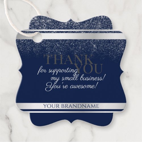 Classy Dark Blue and Silver Packaging Thank You Favor Tags