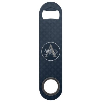 Classy Dark Blue Personalized Speed Bottle Opener by MagnificentMonograms at Zazzle