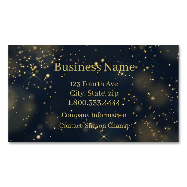 Classy Dark Blue Sky Gold Stars  Business Card Magnet (Front)