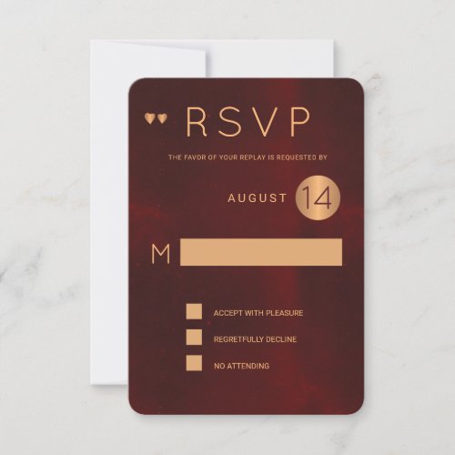 Classy dark burgundy metallic copper wedding rsvp invitation