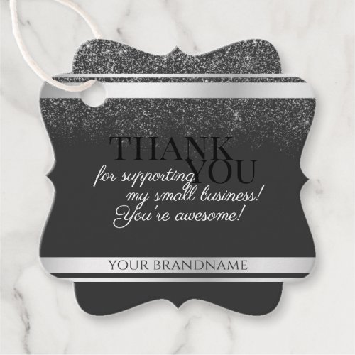 Classy Dark Gray and Silver with Chic Glitter Rain Favor Tags