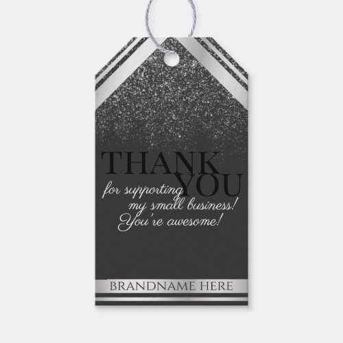 Classy Dark Gray and Silver with Chic Glitter Rain Gift Tags