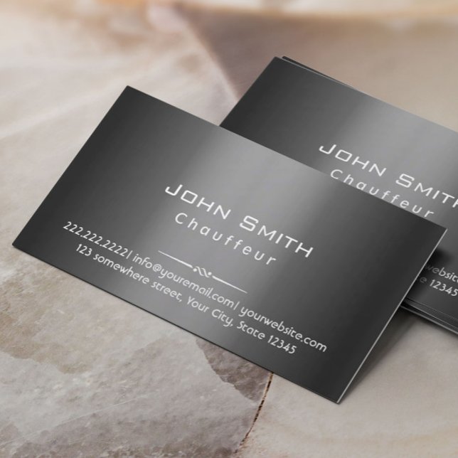 Classy Dark Grey Metal Chauffeur Business Card (Creator Uploaded)
