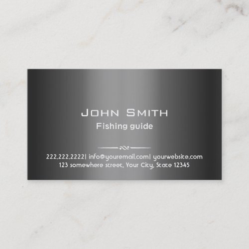Classy Dark Grey Metal Fishing Guide Business Card