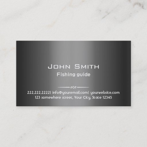 Customizable Classy Dark Grey Metal Fishing Guide Business Card