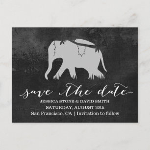 Classy Dark Jungle Elephant Wedding Save the Date Announcement Postcard