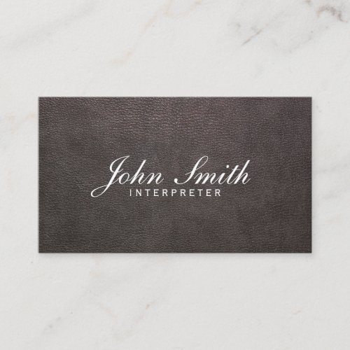 Classy Dark Leather Interpreter Business Card