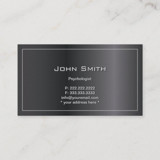 Classy Dark Metal Frame Psychologist Business Card (Front)