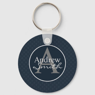 Classy Dark Navy Blue Custom Monogram Keychain