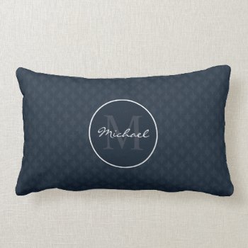 Classy Dark Navy Blue Custom Monogram Lumbar Pillow by MagnificentMonograms at Zazzle