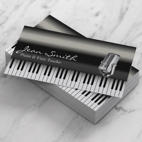 Classy Dark Piano &amp; Voice Teacher Business Card