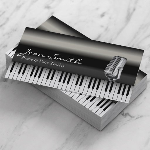 Customizable Classy Dark Piano &amp; Voice Teacher Business Card