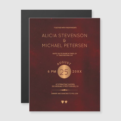 Classy dark red burgundy metallic copper wedding magnetic invitation