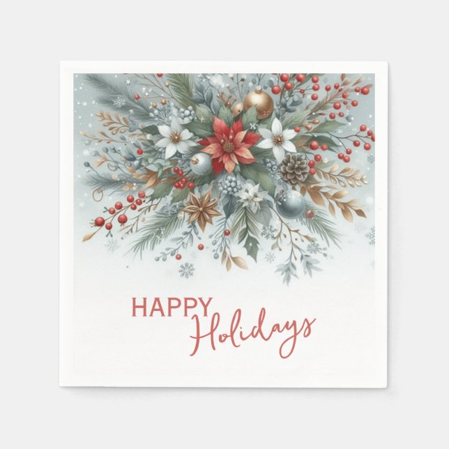 Classy Dark Red Teal Blue Green Floral Wreath Napkins (Front)