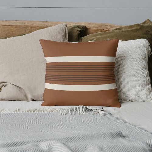 Classy Dark Rust Brown Stripe On Beige Sand  Throw Pillow