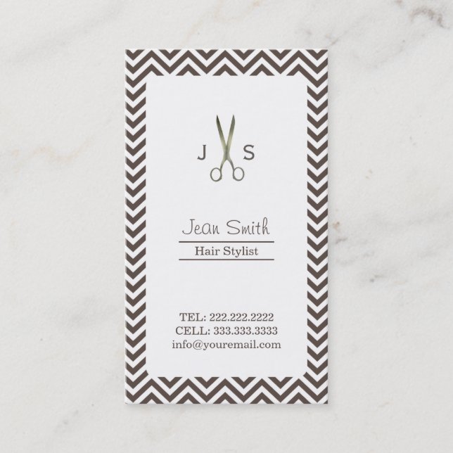 Classy Dark Tan Chevron Stripes Hair Stylist Business Card (Front)
