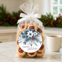 Classy Dark Teal Blue Red Floral Holiday Wreath