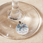 Classy Dark Teal Blue Red Floral Holiday Wreath Wine Charm