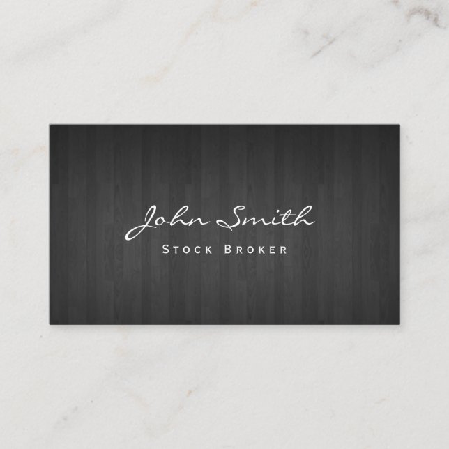 Classy Dark Wood Stock Broker Business Card (Front)