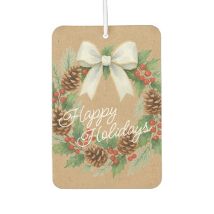 Classy December Wreath With White Bow Holiday Air Freshener