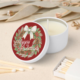 Classy December Wreath With White Bow Holiday Mini Candle Favors