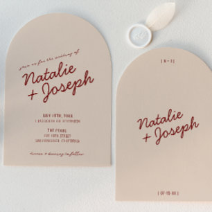 Classy Deep Red Cream Whimsical Arched Wedding Invitation