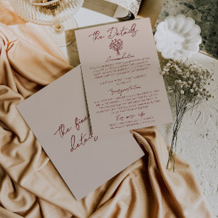Classy Deep Red Floral Bouquet Wedding Details  Enclosure Card