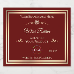 Classy Deep Red Product Label Gold Frame with Logo