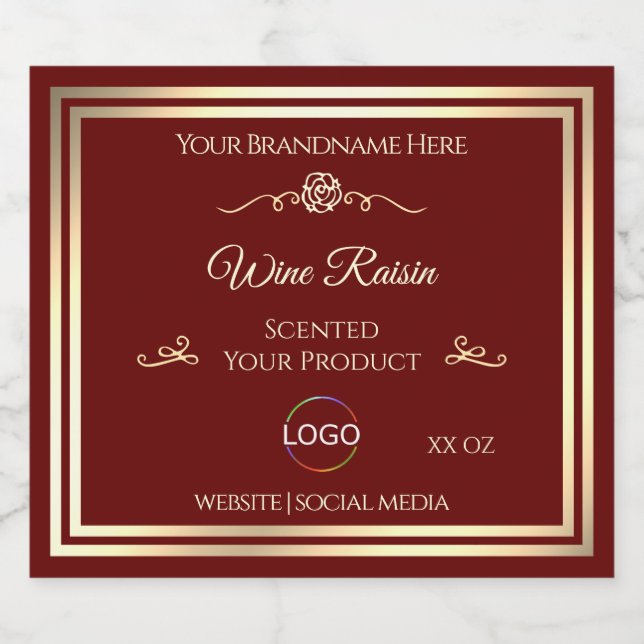 Classy Deep Red Product Label Gold Frame with Logo (Single Label)