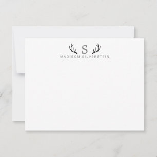 Classy Deer Antlers Gray Monogram Note Card