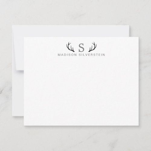 Classy Deer Antlers Gray Monogram Note Card