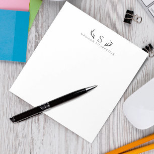 Classy Deer Antlers Gray Monogram Notepad