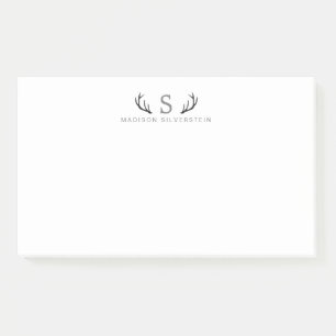 Classy Deer Antlers Gray Monogram Post-it Notes