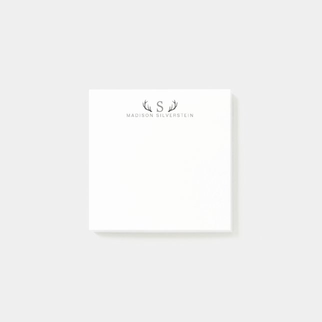 Classy Deer Antlers Gray Monogram Post-it Notes (Front)