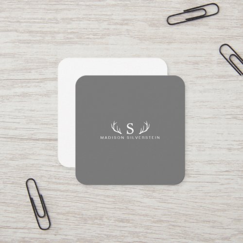 Classy Deer Antlers Monogram Gray Square Business Card