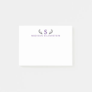 Classy Deer Antlers Purple Monogram Post-it Notes