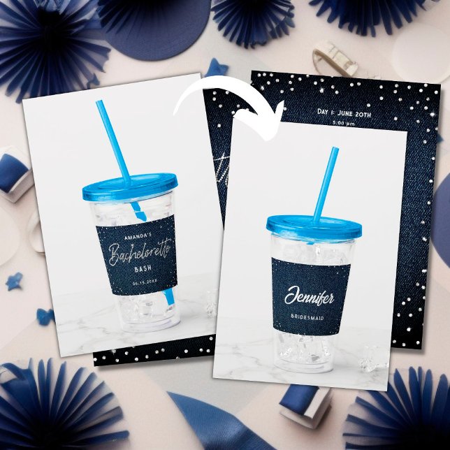 Classy Denim Diamonds Bachelorette Personalized Acrylic Tumbler (Creator Uploaded)