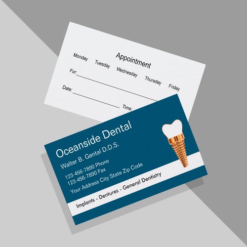 Classy Dentist Implant Appointment Business Cards