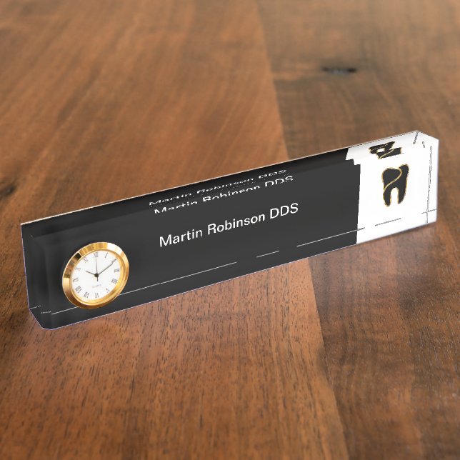 Classy Dentist Office Gold Tone Tooth Graphic  Desk Name Plate (Side)