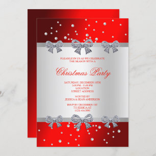 Classy Diamond Bows & Pearls Christmas Invitation
