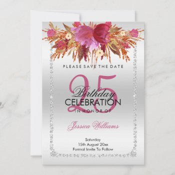 Classy Diamond Glitter Watercolor Flowers Birthday Save The Date by Sarah_Designs at Zazzle